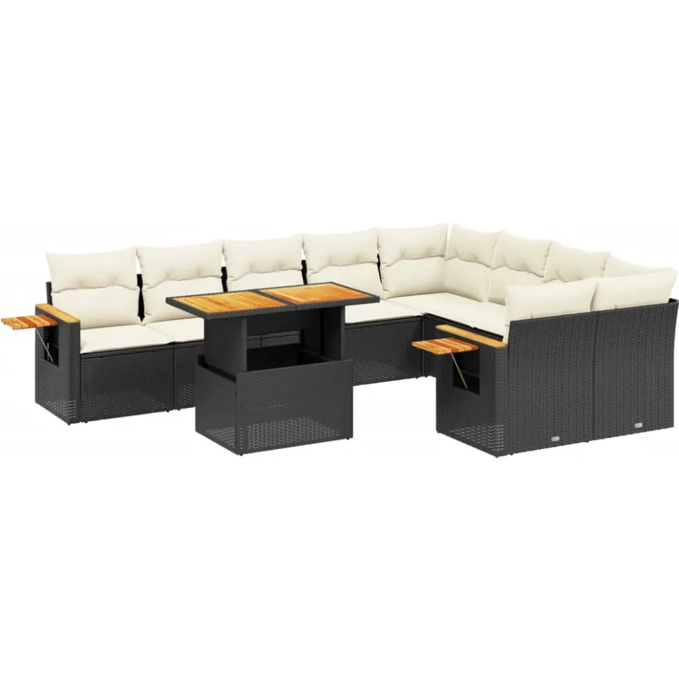vidaXL 10-delige Loungeset met kussens poly rattan zwart