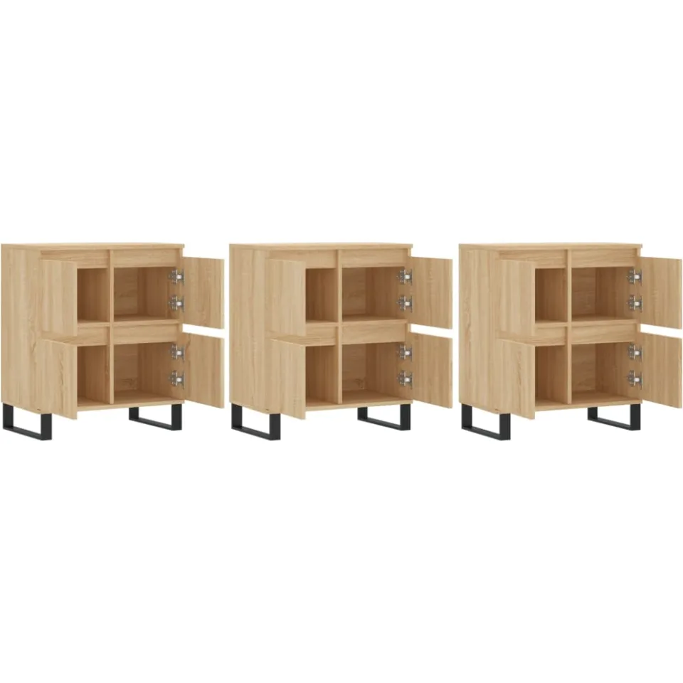 vidaXL Dressoirs 3 st bewerkt hout sonoma eiken Bruin