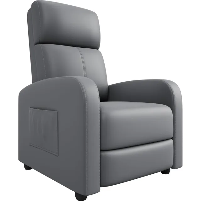Triumpunpre Verstelbare relaxfauteuil voor volwassenen van PU-leer – Ergonomische eenpersoonsfauteuil met zijvak, hoge rugleuning, brede armleuningen en zachte zitting – Geschikt voor woonkamer of thuisbioscoop Grijs