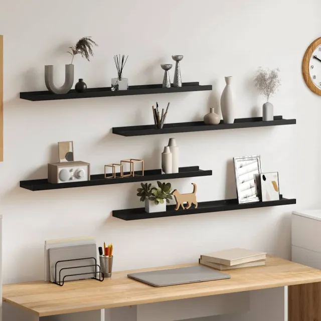 vidaXL Wandschappen 4 st 80x9x3 cm zwart