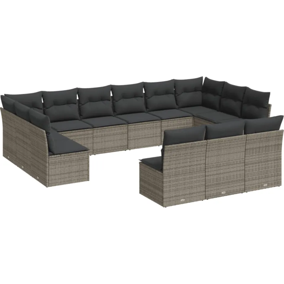 vidaXL 13-delige Loungeset met kussens poly rattan grijs, foto 3