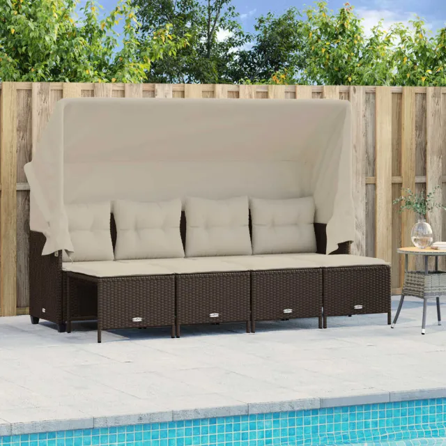 vidaXL 5-delige Loungeset met kussens poly rattan bruin
