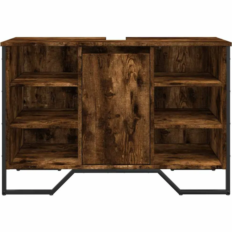 vidaXL Wastafelkast 91x35x60 cm bewerkt hout gerookt eikenkleurig, foto 4