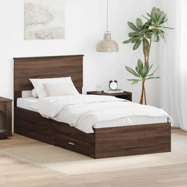 vidaXL Bedframe Bruin Eiken en Zilver 75 x 190 cm Bewerkt hout