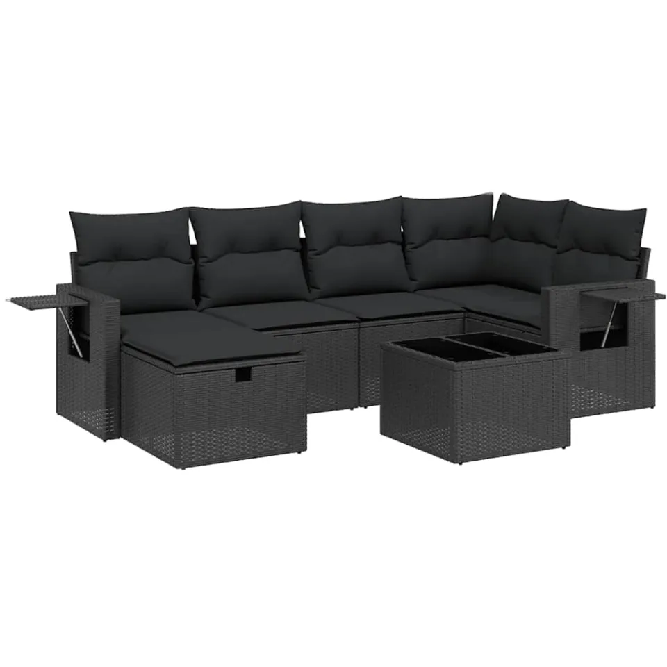 vidaXL 7-delige Loungeset met kussens poly rattan zwart