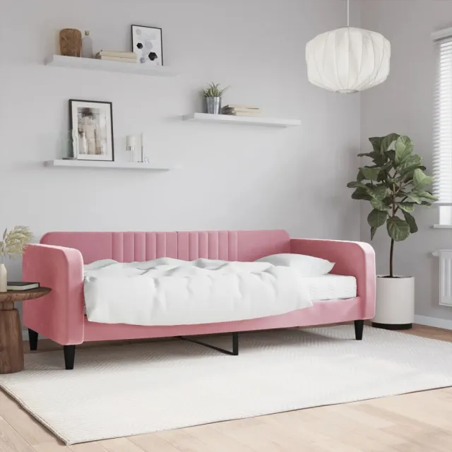 vidaXL Slaapbank met matras 90x200 cm fluweel roze