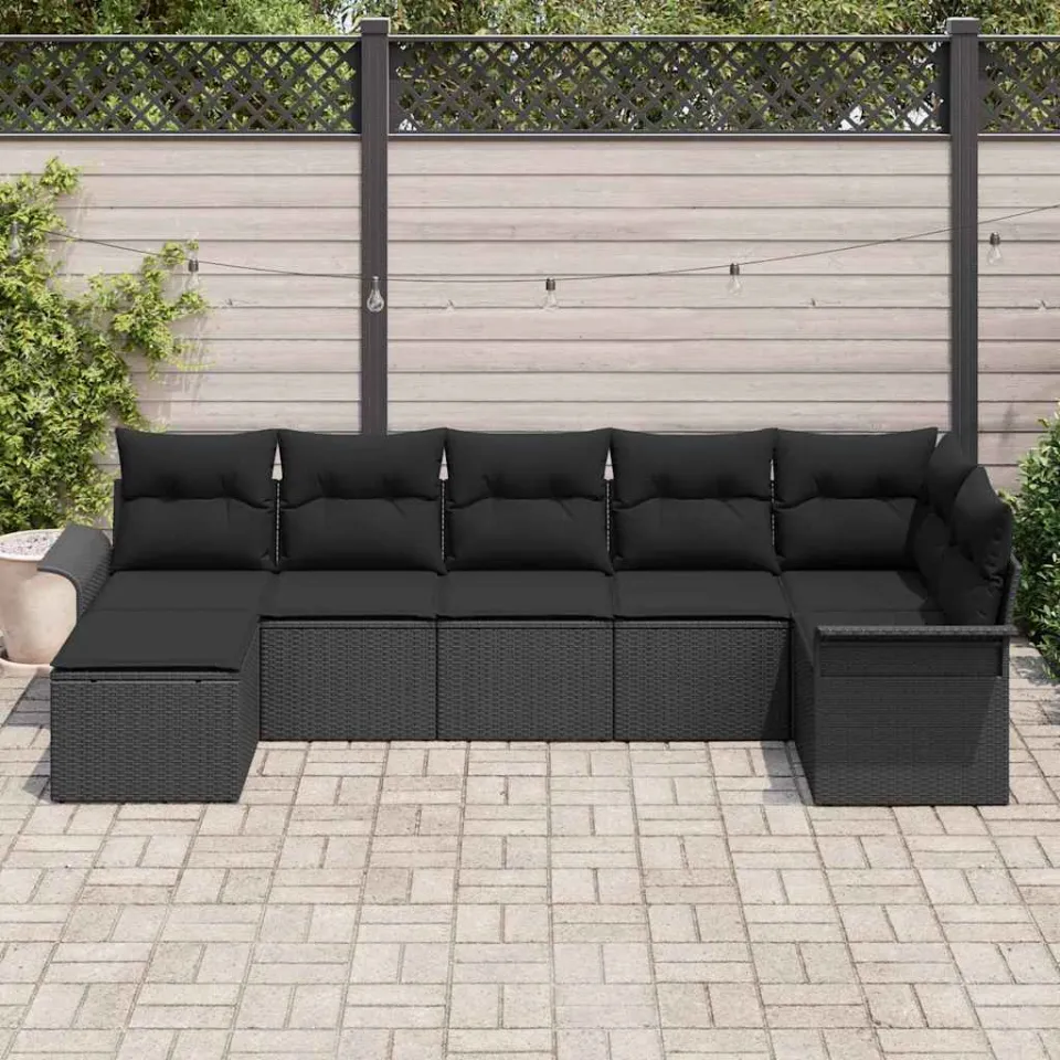 vidaXL Tuin Sofa Set 7 st Zwart poly rattan, foto 3