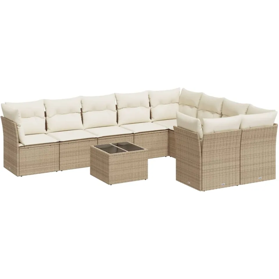 vidaXL 10-delige Loungeset met kussens poly rattan beige, foto 4