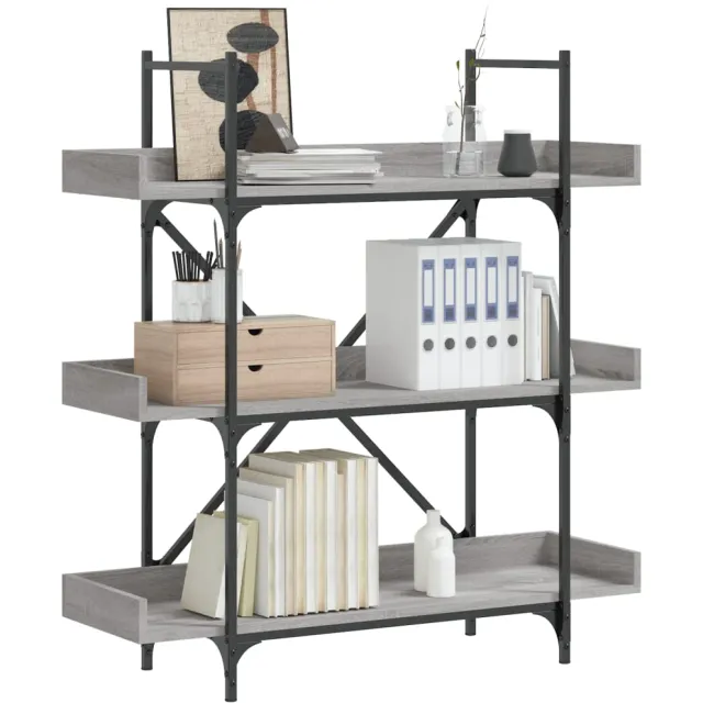 vidaXL Boekenkast 3-laags 100x33x108,5 cm bewerkt hout grijs sonoma