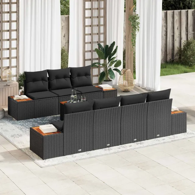 vidaXL Tuin Sofa Set 8 st Zwart Poly riet, foto 2