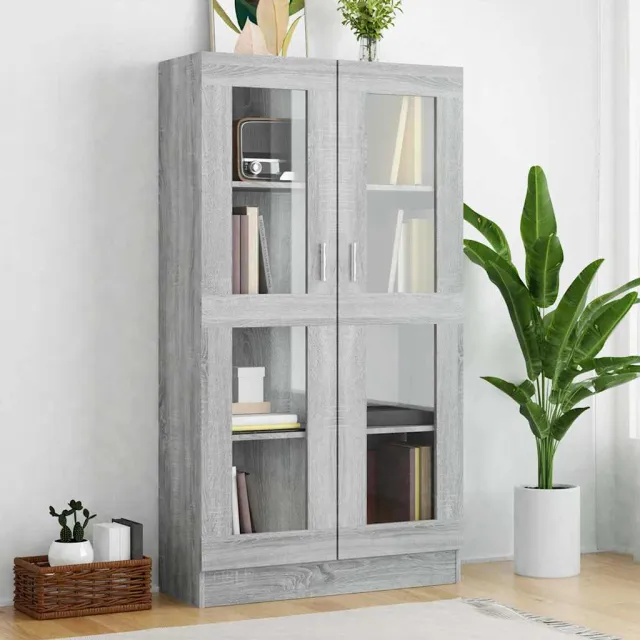 vidaXL Vitrinekast 82,5x30,5x150 cm bewerkt hout grijs sonoma eiken, foto 2