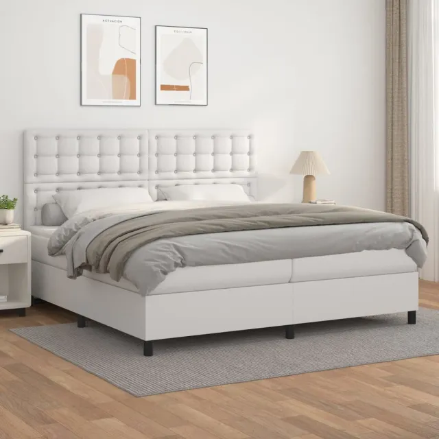 vidaXL Boxspring met matras kunstleer wit 200x200 cm