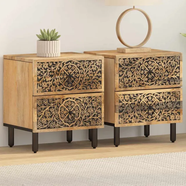 vidaXL Nachtkastjes 2 st 40x33x46 cm massief mangohout bruin, foto 2
