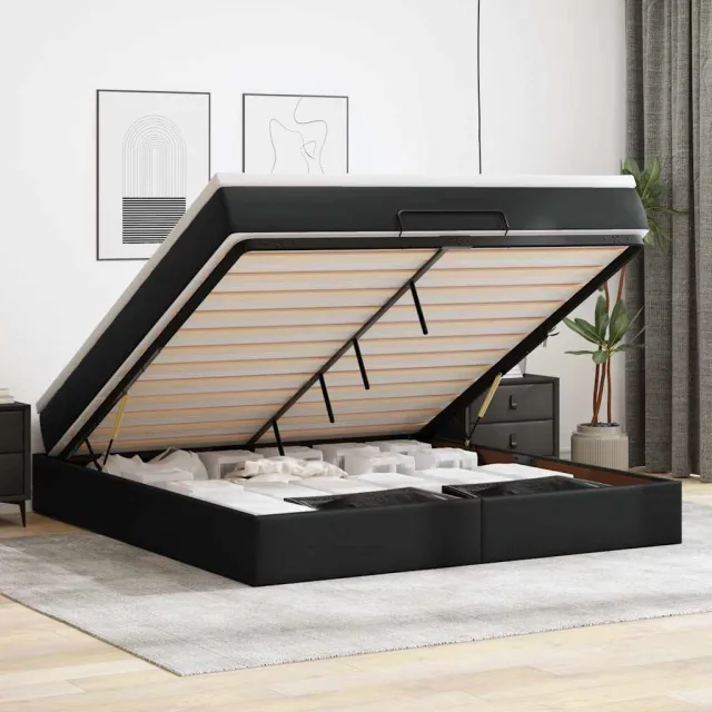vidaXL Ottoman bed met matras 160x200cm kunstleer zwart