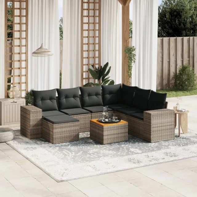 vidaXL 8-delige Loungeset met kussens poly rattan grijs, foto 2