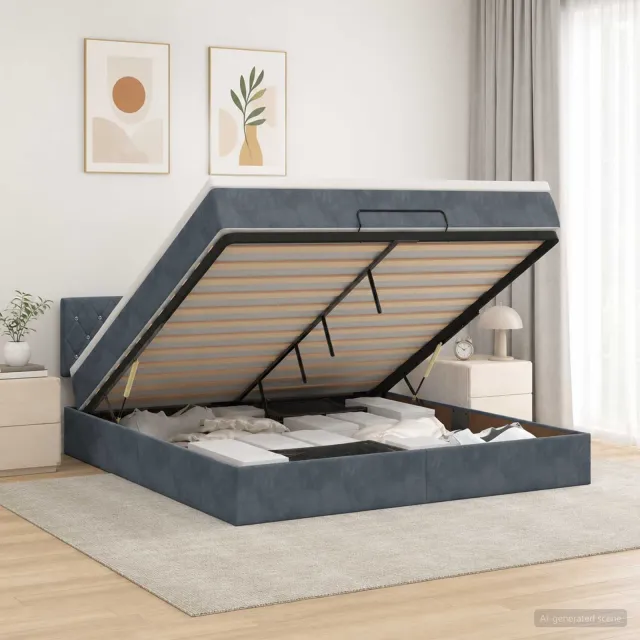 vidaXL Ottoman bed met matras Donkergrijs 140 x 200 cm Fluweel