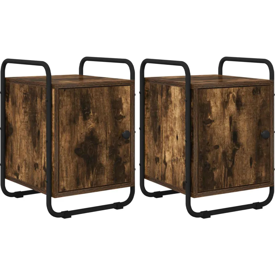 vidaXL Nachtkastje 2 st Gerookt eiken Bewerkt hout, foto 3