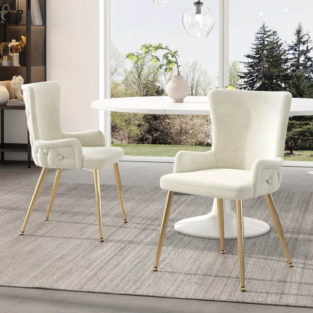 MIVRAY Eetkamerstoel Set Van 2 - Zachte Fluwelen Bekleding - Met Gouden Metalen Poten - Voor Eetkamer Woonkamer Slaapkamer - Beige