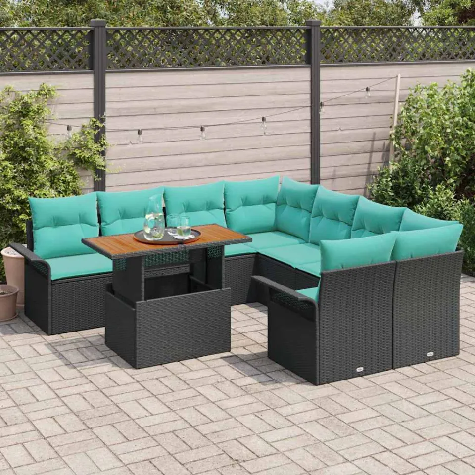 vidaXL Tuin Sofa Set 9 st Zwart Poly riet, foto 3