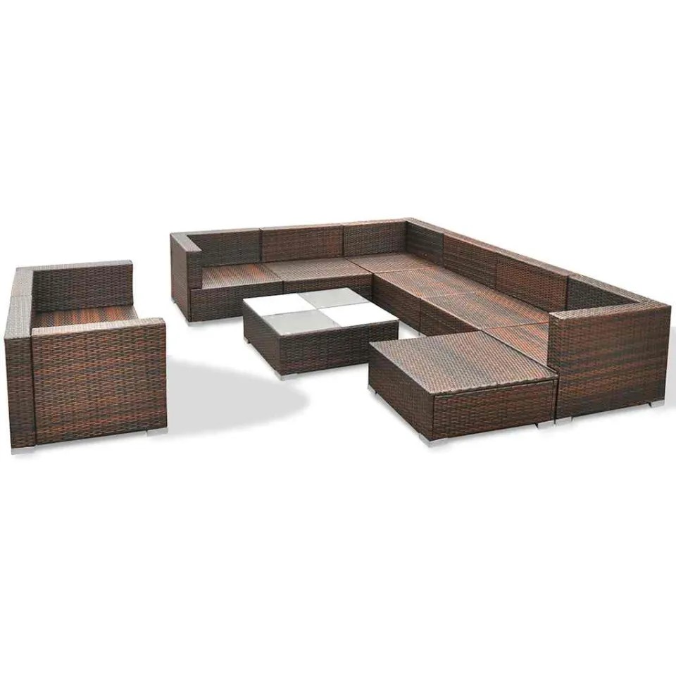 vidaXL 10-delige Loungeset met kussens poly rattan bruin, foto 4