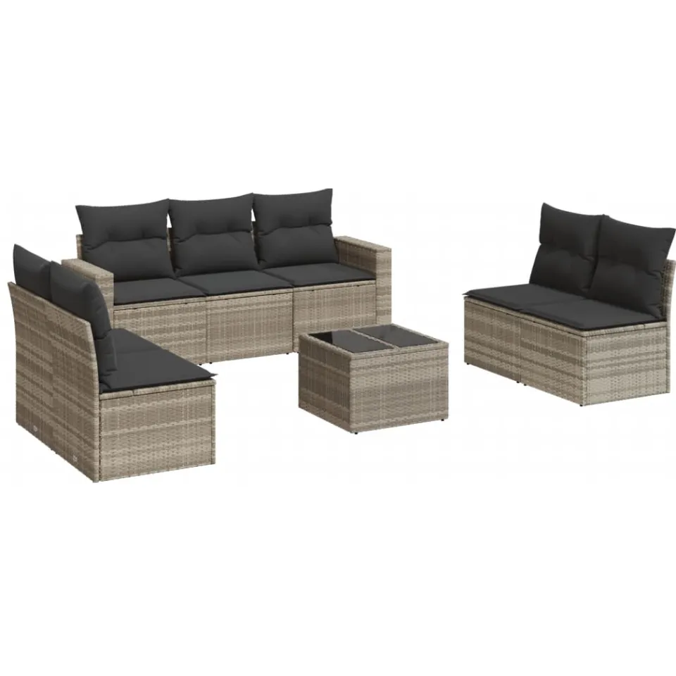 vidaXL 8-delige Loungeset met kussens poly rattan lichtgrijs
