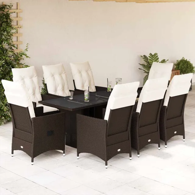 vidaXL 9-delige Tuinset met kussens poly rattan bruin, foto 2