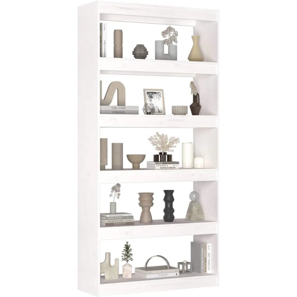vidaXL Boekenkast/kamerscherm 80x30x167,4 cm massief grenenhout wit, foto 3