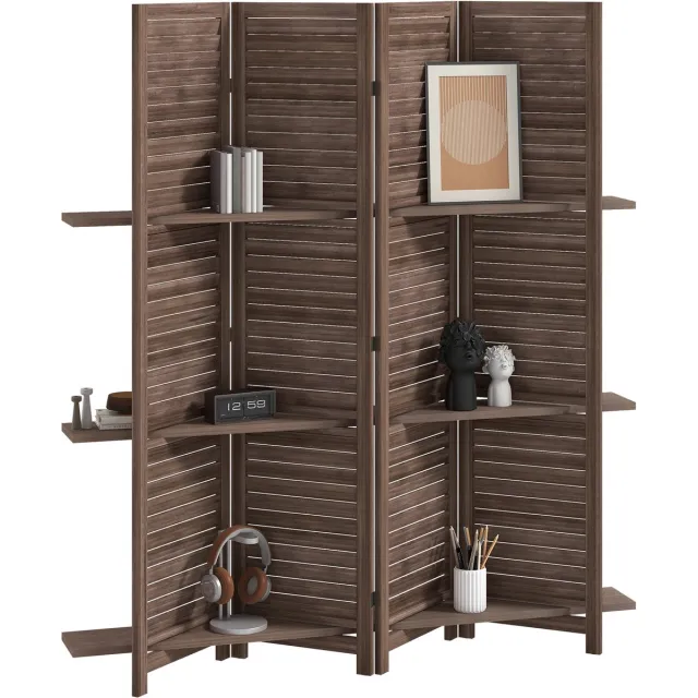 Homcom Kamerscherm - Paulowniahout - 160x1,9x170cm - Walnoot Noyer