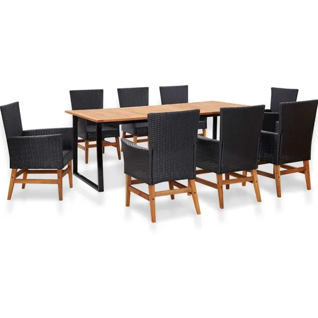 vidaXL 9-delige Tuinset poly rattan en acaciahout zwart