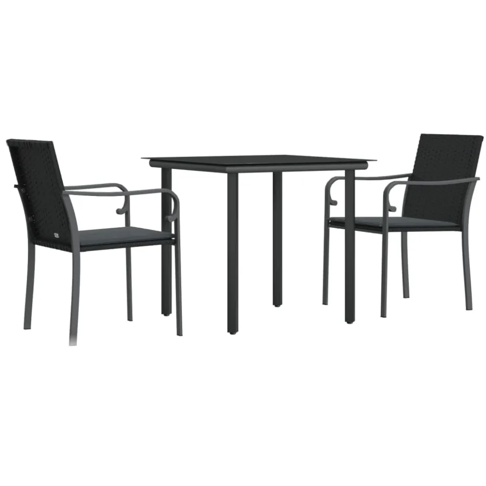 vidaXL 3-delige Tuinset met kussens poly rattan en staal Zwart