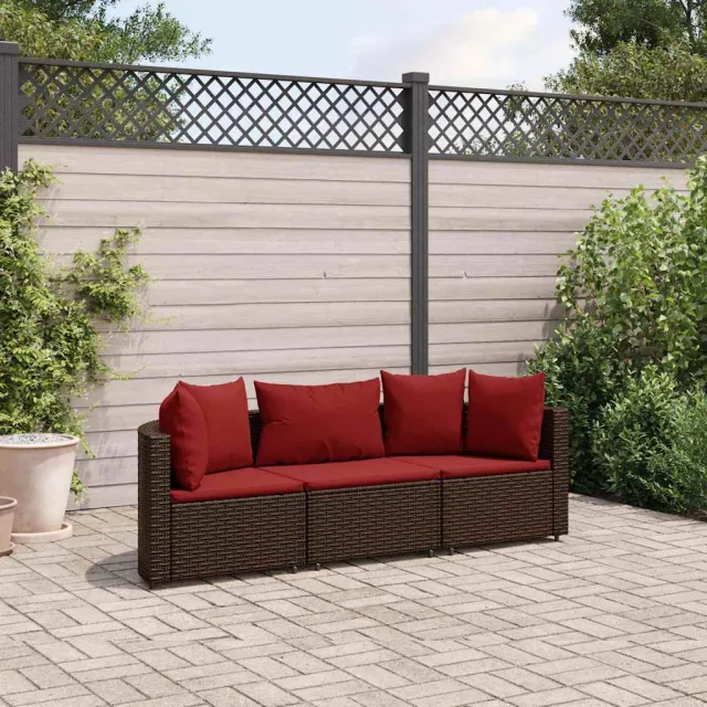 vidaXL 3-delige Loungeset met kussens poly rattan bruin, foto 2