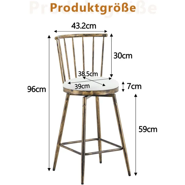 HAUSS SPOLE Barkruk - Windsor Stijl - Set Van 2 Met Gewatteerde Zitting En Rugleuning - Voor Keukeneiland En Bar - Metaal En Kunstleer - Bruin Wit Brown