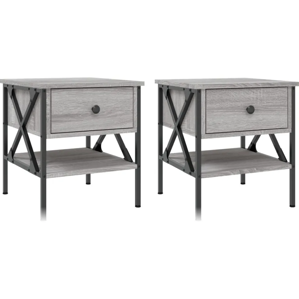 vidaXL Nachtkastjes 2 st 40x42x45 cm bewerkt hout grijs sonoma eiken, foto 3