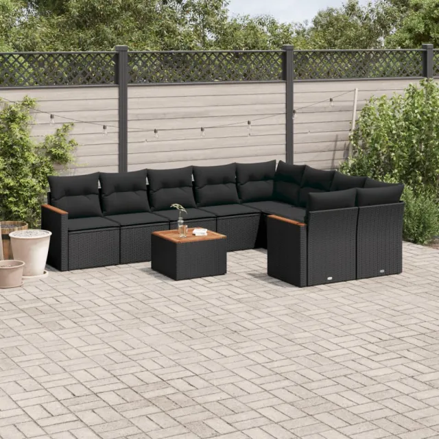 vidaXL 10-delige Loungeset met kussens poly rattan zwart, foto 2