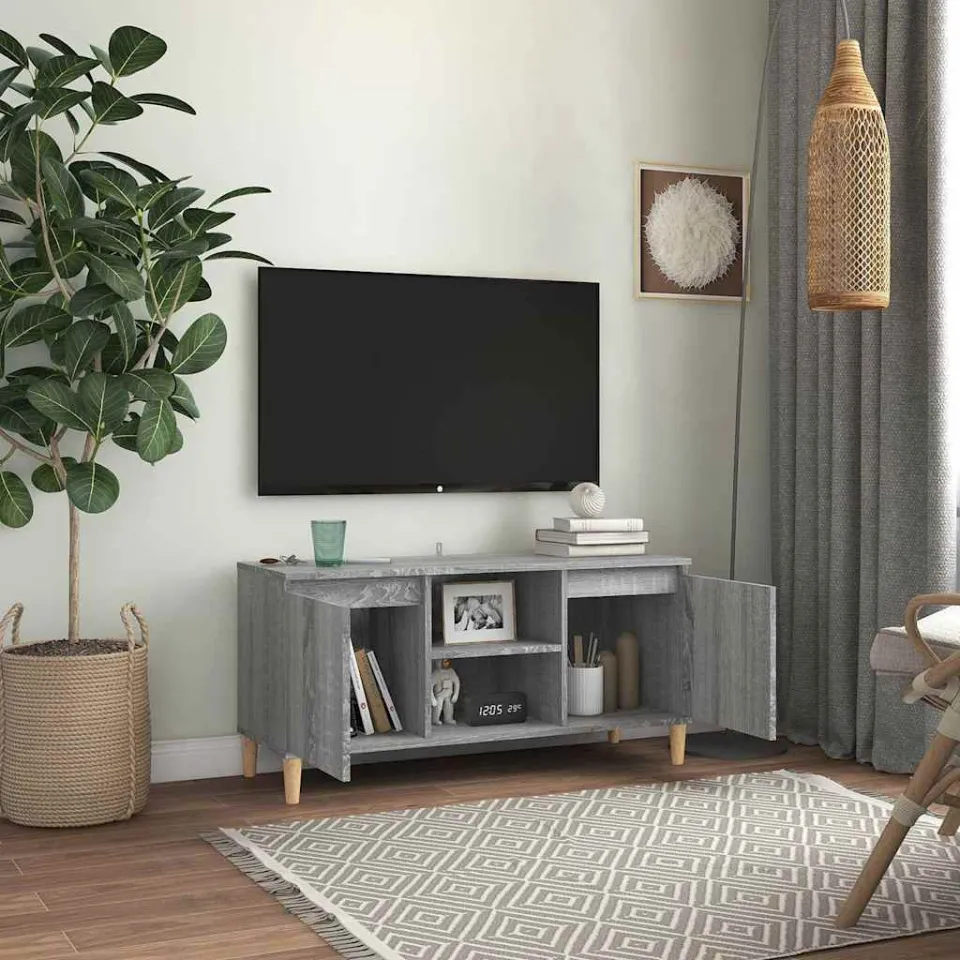 vidaXL Tv-meubel met houten poten 103,5x35x50 cm grijs sonoma eiken, foto 3