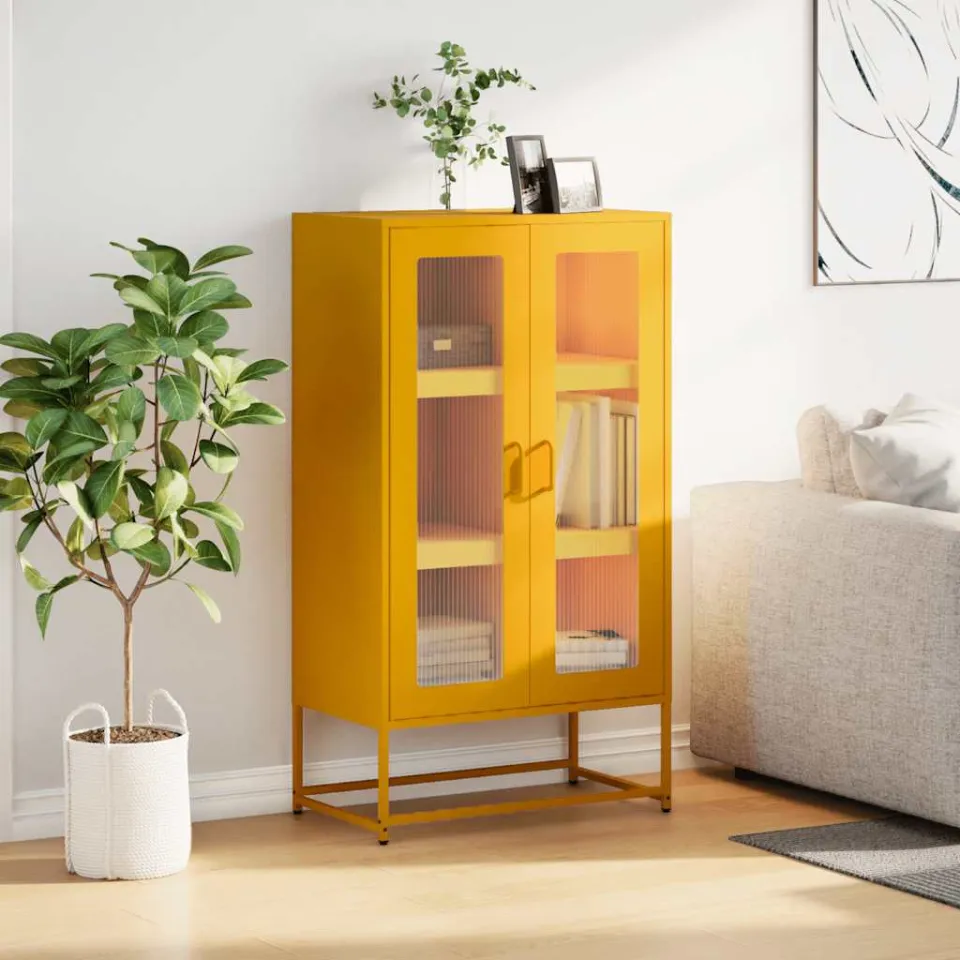 vidaXL Hoge kast 68x39x123 cm staal mosterdgeel, foto 2