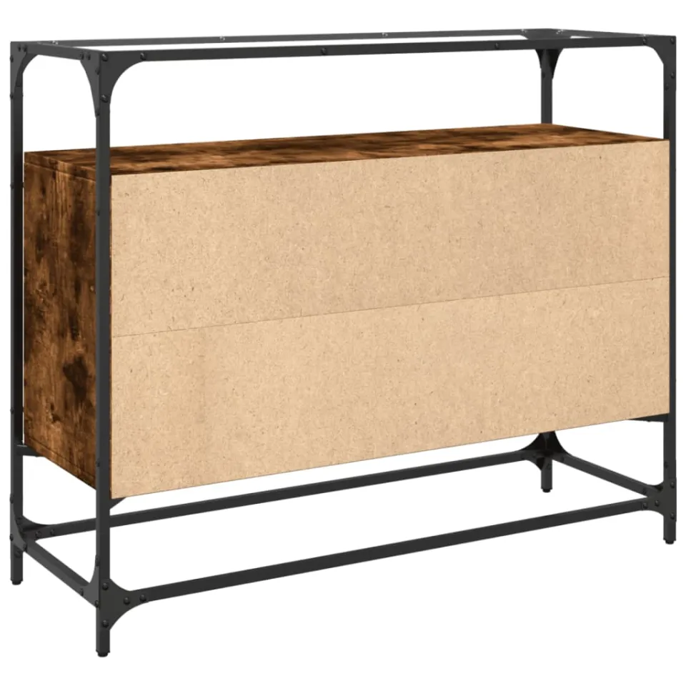 vidaXL Dressoir met glazen blad 98x35x81 cm hout gerookt eikenkleurig, foto 4