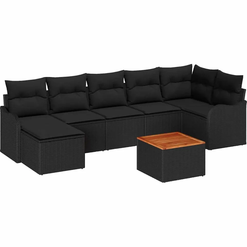 vidaXL Tuinbankenset 8 st Zwart poly rattan