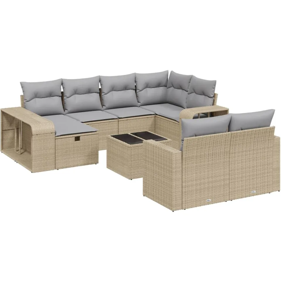 vidaXL 11-delige Tuinset met kussens poly rattan beige
