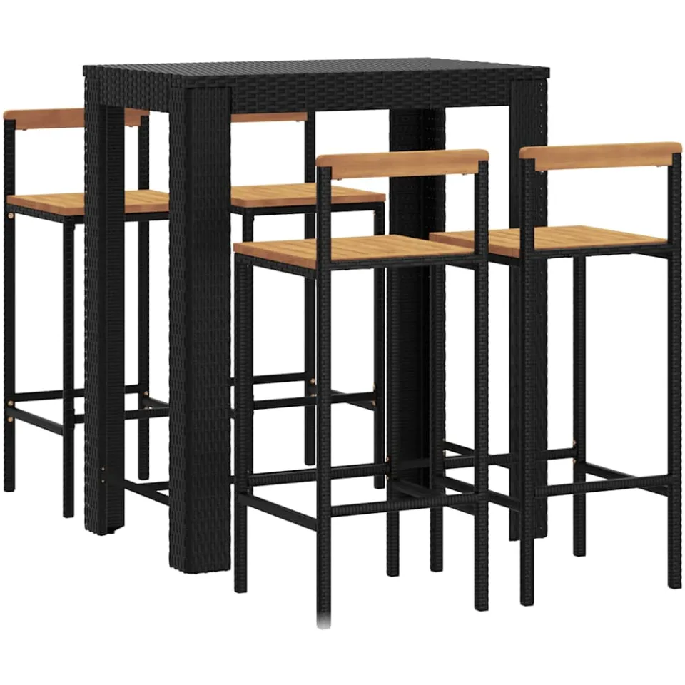 vidaXL 5-delige Tuinbarset poly rattan en massief acaciahout zwart