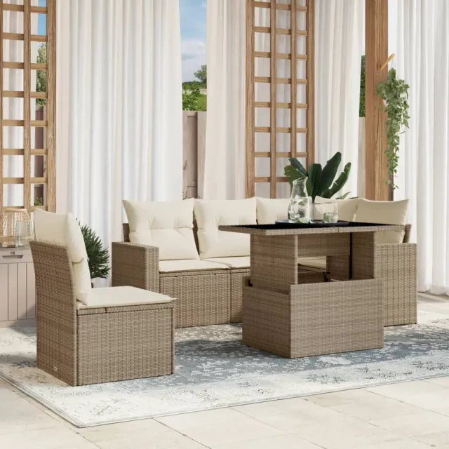 vidaXL 6-delige Loungeset met kussens poly rattan beige, foto 2