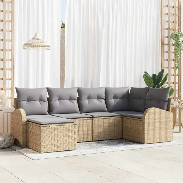 vidaXL Tuinbankenset 6 st Beige poly rattan, foto 2