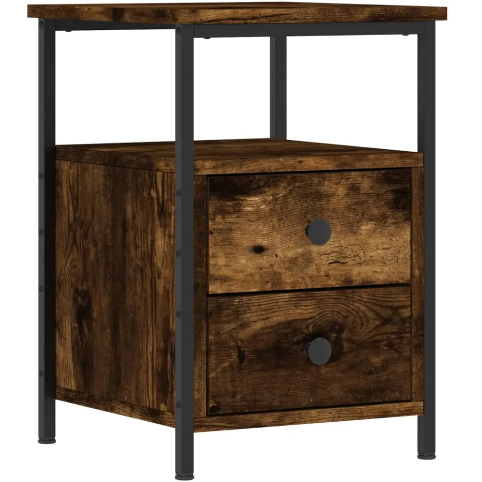 vidaXL Nachtkastjes 2 st 34x35,5x50 cm bewerkt hout gerookt eikenkleur Bruin