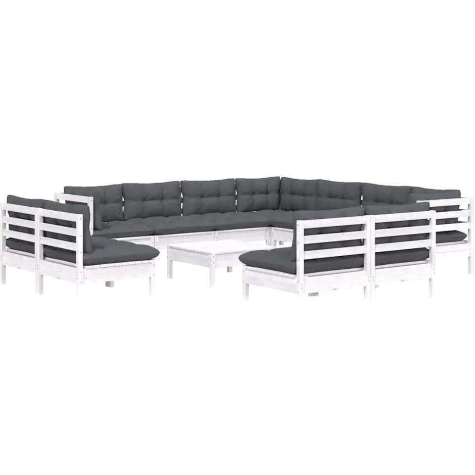 vidaXL 12-delige Loungeset met kussens massief grenenhout wit