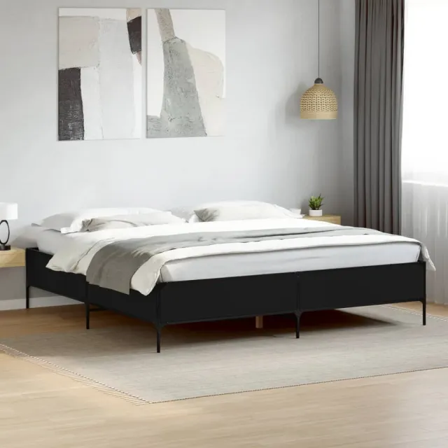 vidaXL Bedframe bewerkt hout metaal zwart 200x200 cm