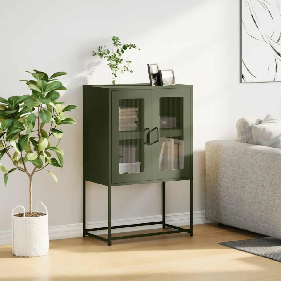 vidaXL Hoge kast 68x39x107 cm staal olijfgroen, foto 2