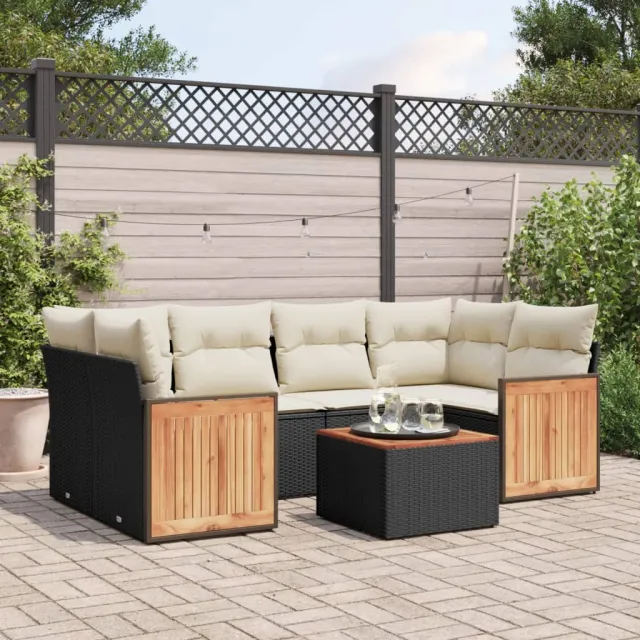 vidaXL 7-delige Loungeset met kussens poly rattan zwart, foto 2