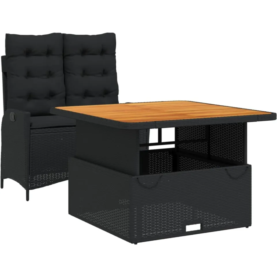 vidaXL 2-delige Tuinset met kussens poly rattan zwart, foto 3