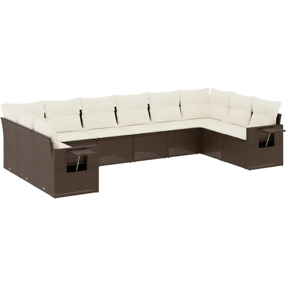 vidaXL 10-delige Loungeset met kussens poly rattan bruin, foto 3