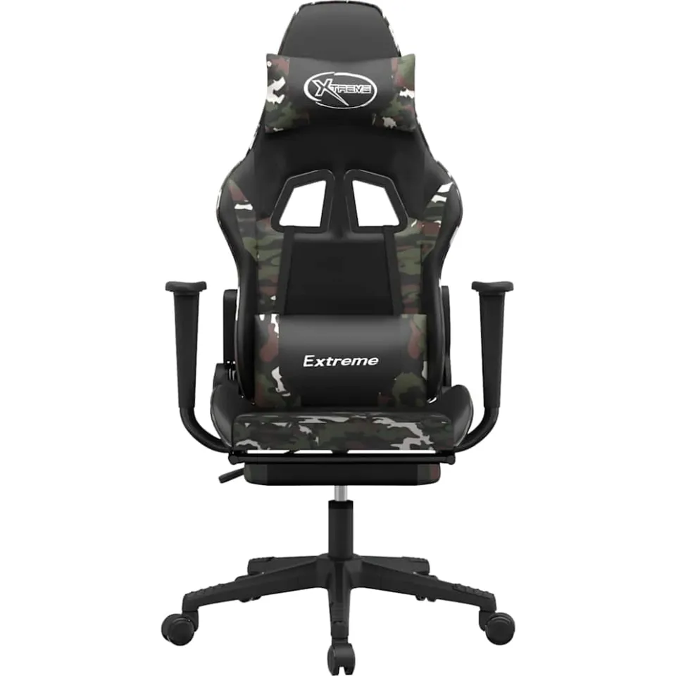 vidaXL Gamestoel met voetensteun kunstleer zwart en camouflage Groen